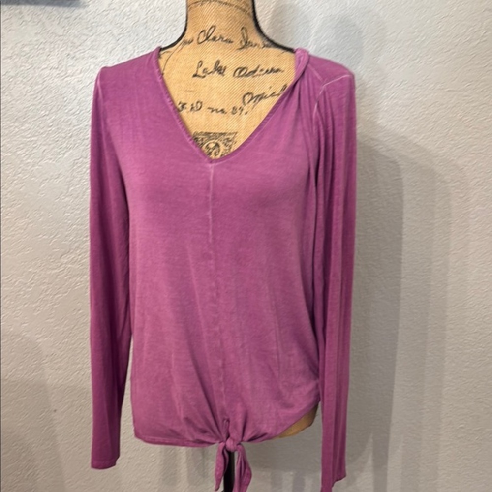 Cable & Gauge Purple Long Sleeve Tie Front Blouse